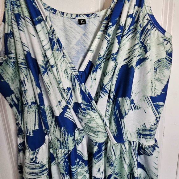 Nice Summer Dress, XL,  blue green and white. - Picture 6 of 10